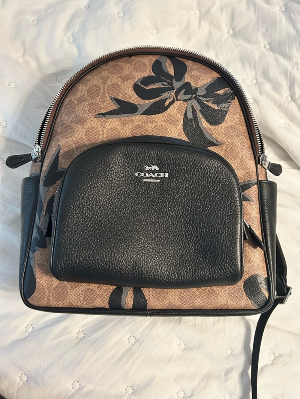 Coach Brown Canvas  Backpack with Black Bow Motif - Picture 8 of 8